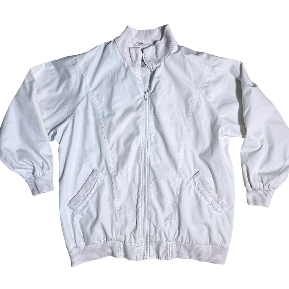 1980's‎ Country Concepts Womens Jacket Full Zip Coat Windbreaker L. White Bomber